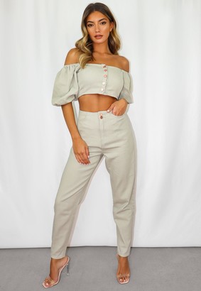 Missguided Sage Co Ord Elasticated Back Mom Jeans