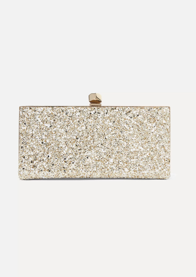 Jimmy Choo Celeste Glittered Leather Clutch Neutrals ShopStyle