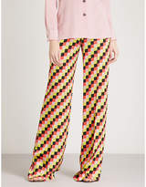 Etro Graphic checked-print wide-leg high-rise crepe trousers