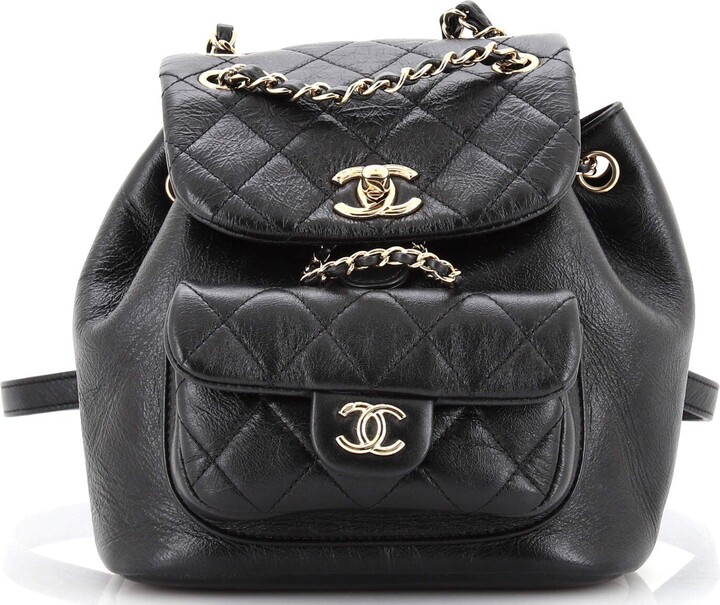 Chanel Black Shiny Quilted Leather 22 Backpack Chanel