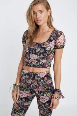 Urban Renewal Vintage Inspired By Vintage Floral Mesh Top - black S at Urban Outfitters