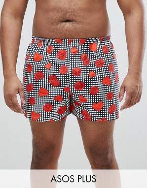 ASOS Design PLUS Woven Boxers In Gingham With Hearts & Roses Print