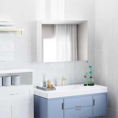 Double Door Bathroom Cabinet - 31.5"x23.5", Design, Ample Space, Quiet Hinges, White Mirror 31.5"x23.5" Modern Decor, Sufficient Storage Area,