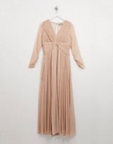 Thumbnail for your product : ASOS Maternity ASOS DESIGN Maternity Bridesmaid ruched waist maxi dress with long sleeves and pleat skirt in blush