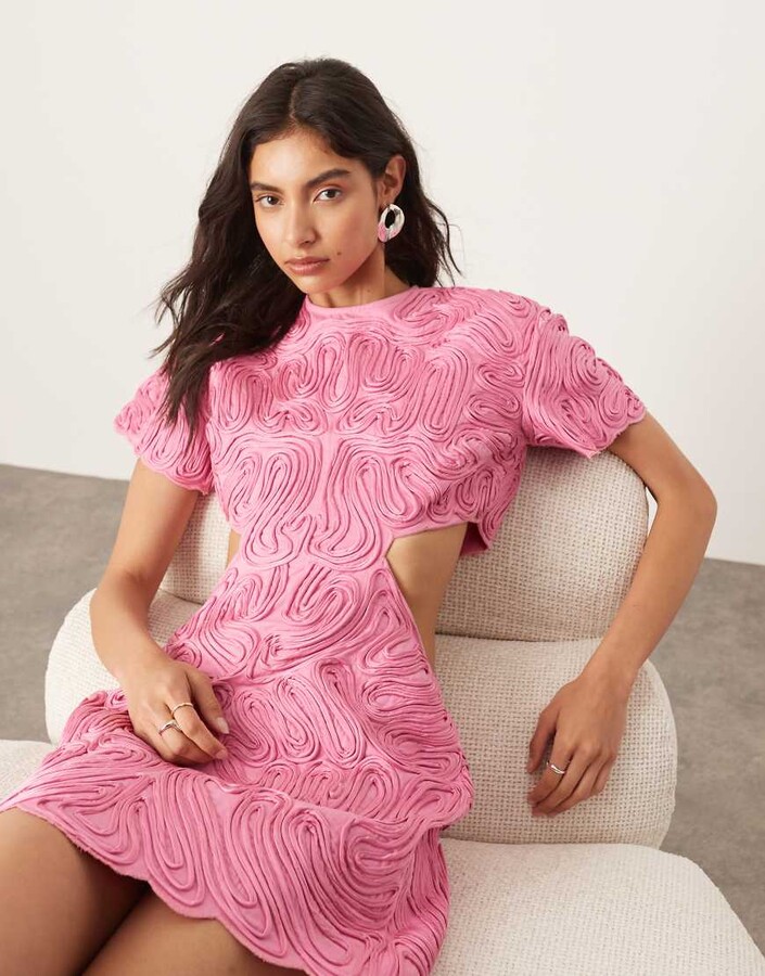 ASOS EDITION embroidered satin cornelli cut out mini dress in pink