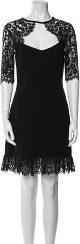 Rachel Zoe Sheath Dress Black Lace & Keyhole Accents Three-Quarter Sleeve with Crew Neck Concealed Zip Closure at Back Size not listed, estimated from measurements. Designer