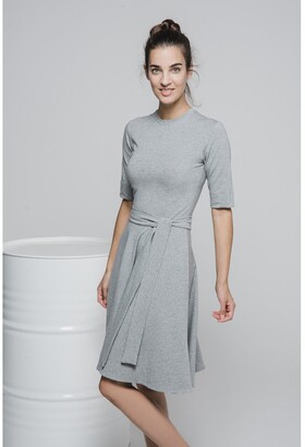 non NON+ - NON564 Round Neck Whirl Skirt Dress - Grey