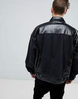 Thumbnail for your product : ASOS Design DESIGN oversized denim jacket with vinyl and sequin panels in black