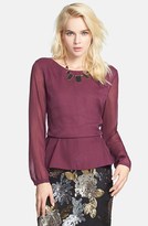Thumbnail for your product : Nordstrom ASTR Jacquard Button Back Peplum Top Exclusive)