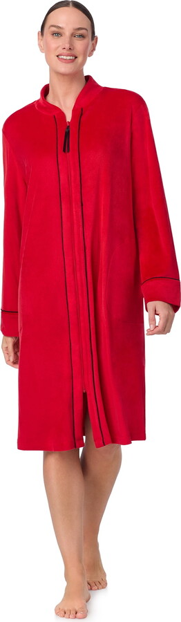 Aria Women’s Stretch Velour Long Sleeve Zip Front Sleepwear Robe with Pockets, Sizes XS-5X