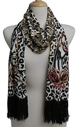 Ed Hardy Womens Panther Knit Scarf -Off White/Black