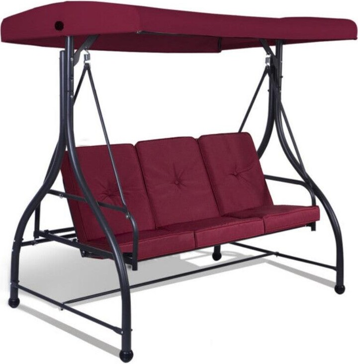 mondawe 3 Seats Outdoor Porch Swing Hammock with Adjustable Tilt Canopy