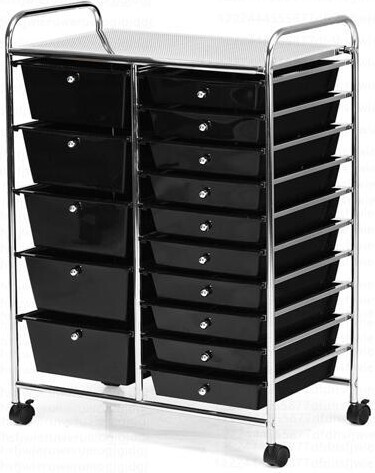 Costway 15 Drawer Rolling Organizer Cart Utility Storage Tools Scrapbook Paper Multi-Use