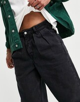 Thumbnail for your product : ASOS DESIGN baggy double pleat jeans in washed black with elasticated waist