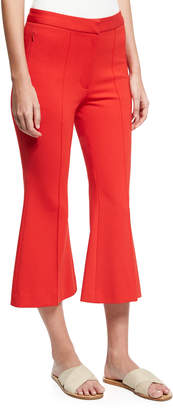 Tibi Tailored Ponte Flare-Leg Cropped Pants, Red