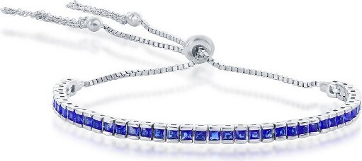 Bella Silver BellaSilverSterlingSilverTennisChannel-SetCZAdjustableBoloTasselBracelet-SapphireCZ-Blue