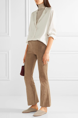 The Row Beca Cropped Stretch-suede Flared Pants - Sand