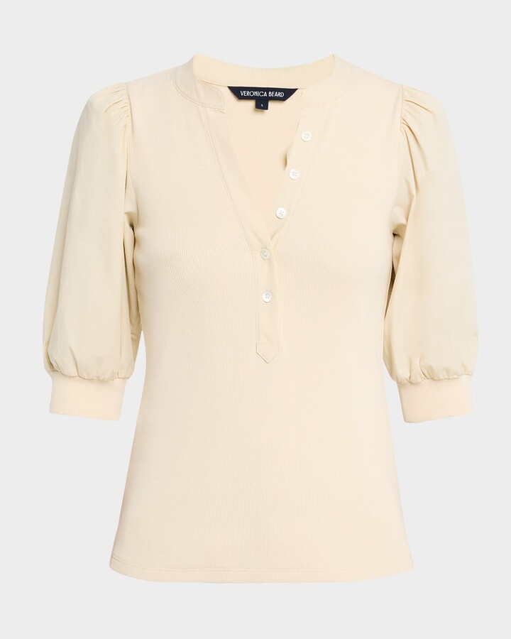 Veronica Beard Coralee Puff Sleeve Button-Front Top