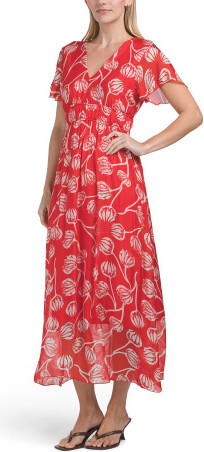 TJMAXX Silk Blend Short Sleeve Floral Midi Dress For Women, Viscose