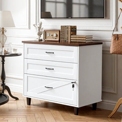 Inbox Zero 2 - Drawer Farmhouse File Cabinet With Lock & Multi - File Fit