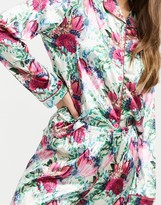 Thumbnail for your product : NIGHT satin long pyjama set with floral print in cream