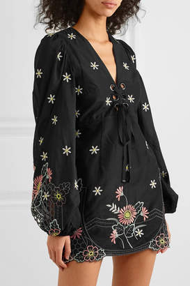 Alice McCall Honeycomb Daisy Embroidered Cotton And Silk-blend Mini Dress - Black
