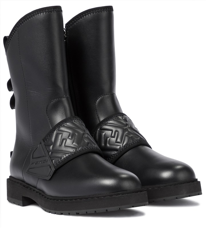 fendi leather combat boot with ff cuff
