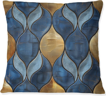 Blue Gold Ogee Patten II - Modern Throw Pillow