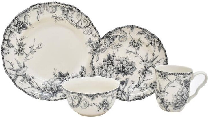 222 Fifth Adelaide 16-Piece Casual Grey Porcelain Dinnerware Set (Service for 4)
