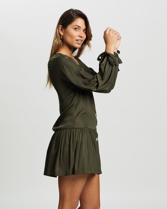 Atmos & Here Atmos&Here - Women's Green Mini Dresses - Camile Tie Sleeve Smock Mini Dress - Size 18 at The Iconic