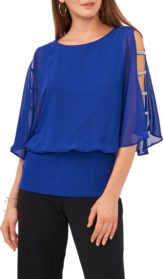 Chaus Split Sleeve Rhinestone Blouse ShopStyle