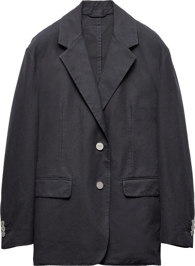 【プラダ・PRADA】Fil-a-fil single-breasted jacket Prada Fil-à-Fil Single-Breasted Blazer - Blue | Editorialist