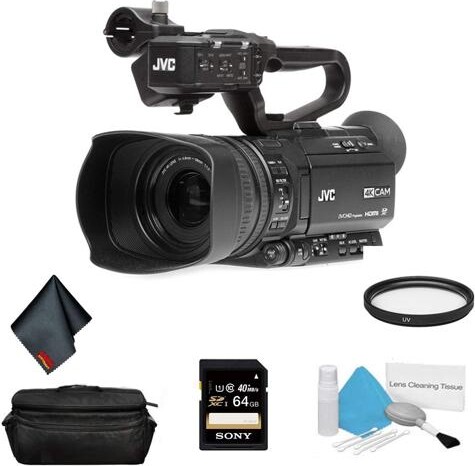 JVC GY-HM250 UHD 4K Streaming Professional Video Camcorder - Bundle with 64GB Memory Card + More