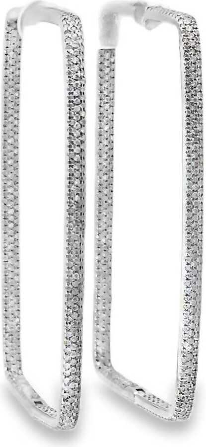 Deluxe Jewelry LTD Women's Mega Rectangle Pave Diamond Hoop Earrings In White