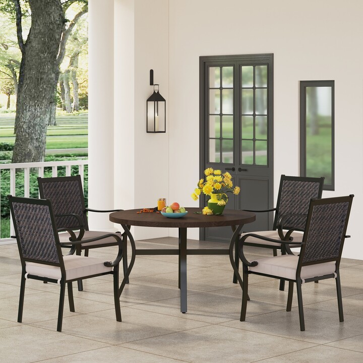PATIO TIME 5piece Patio Dining Set, 4 Rattan Chairs with Cushion and 1