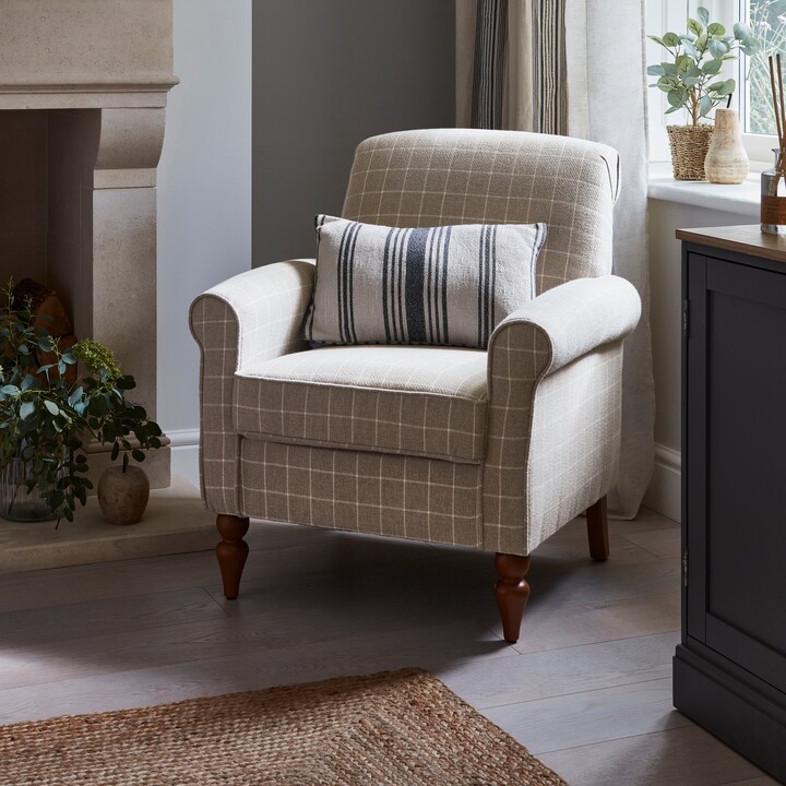 Dunelm Aldridge Self Assembly Window Pane Check Armchair Natural Beige