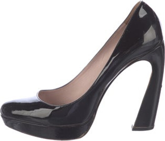 Miu Miu Patent Leather Pumps Black Pointed-Toes Platform Designer