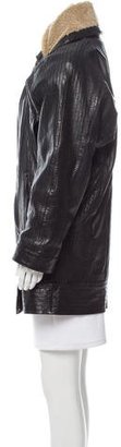 Edun Knit-Accented Leather Coat