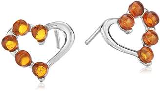 Rhodium Plated Silver Amber Heart Stud Earrings