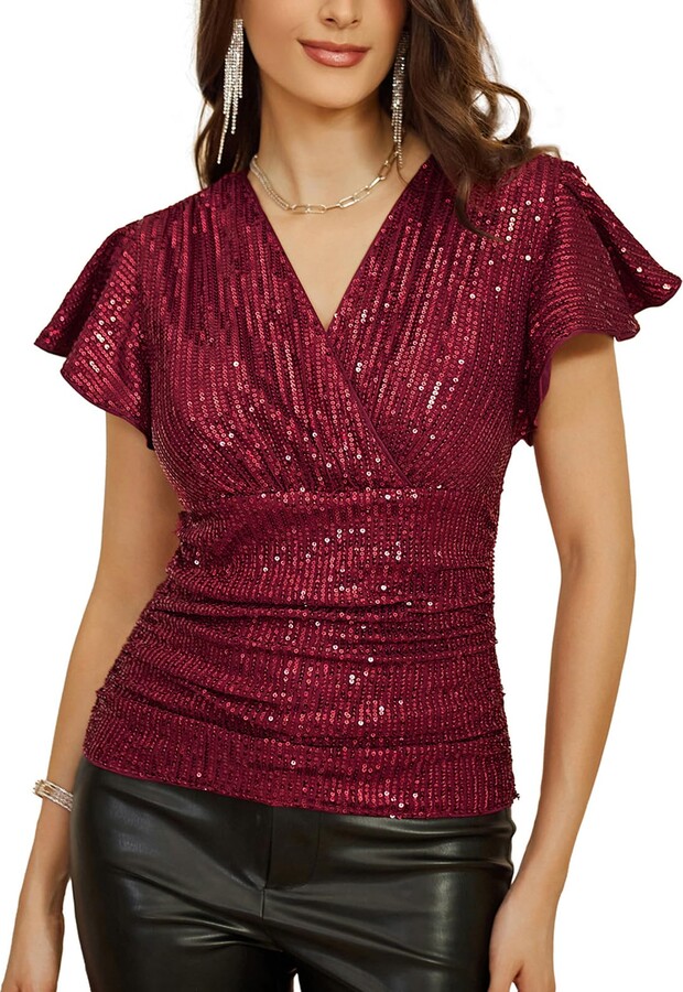 GRACE KARIN Womens Sequin Tops 2024 Fall Sparkly Dressy