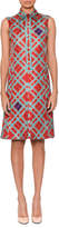 Thumbnail for your product : Bottega Veneta Sleeveless Button-Placket Irregular Check-Print Silk Skimmer Dress