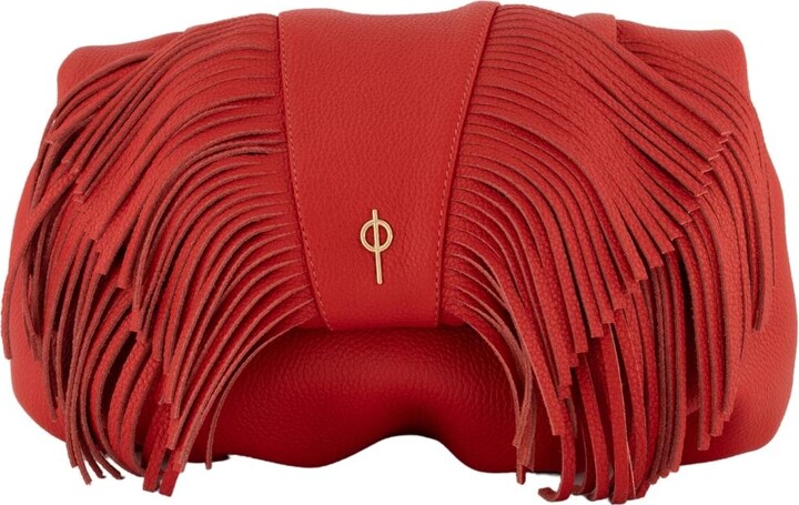 Otrera Fringe Leda Leather Clutch - Red