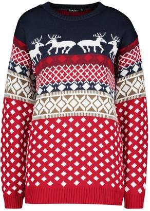 boohoo Contrast Festive Print Reindeers Christmas Sweater