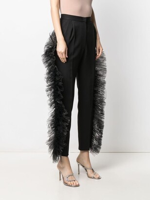 Loulou Tulle-Trim Straight-Leg Trousers