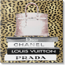 Stupell Industries Glam Handbag Fashion Book Stack Cheetah Pattern XL Stretched Canvas Wall Art By Madeline Blake