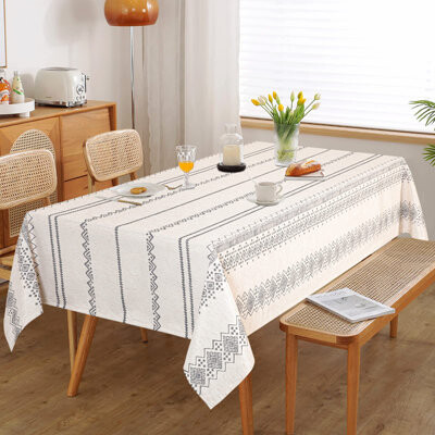 Foundry Select Boho Rectangle Tablecloth 60X84 Inches Linen Fabric Oblong Table Cover For 4 Feet Table,Grey