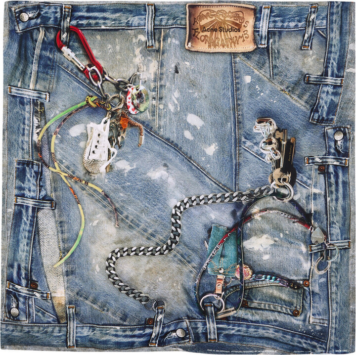 Acne Studios Jeans-print Silk-satin Scarf