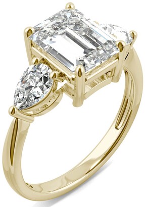 Charles & Colvard Moissanite Emerald Three Stone Ring (3-3/8 ct. tw. Diamond Equivalent) in 14k Yellow Gold