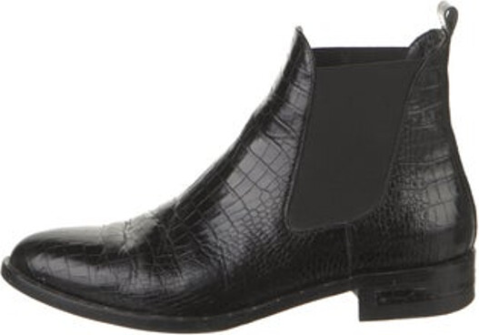 Freda Salvador Embossed Leather Ankle Chelsea Boots Black Round-Toes with Studded Accents Concealed Zip Closure at Sides
