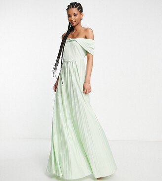 ASOS Tall ASOS DESIGN Tall twist front off-the-shoulder pleated maxi dress  in sage - LGREEN - ShopStyle